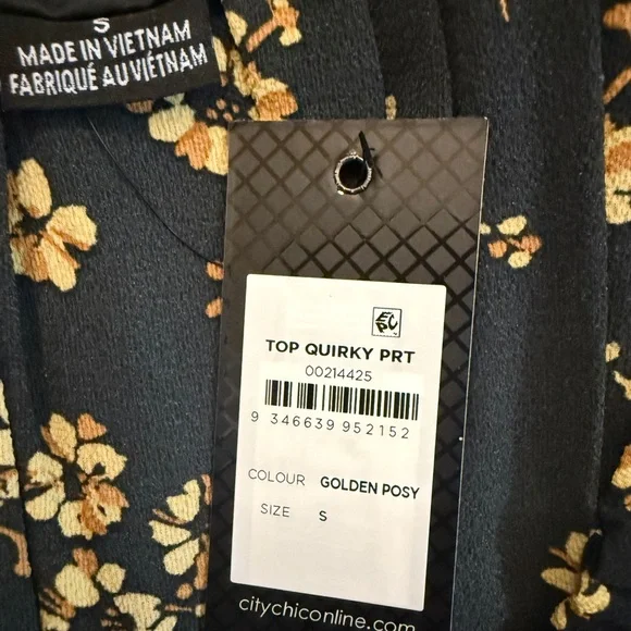 City Chic Black Golden Posey Lightweight Corset Detail Peplum Blouse NWT Size 16 - Picture 9 of 11